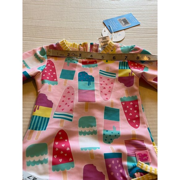 Ruffle Butts Baby Girls UPF 50+ Pink Ice Cream Print Long Sleeve Swimsuit - Picture 9 of 12